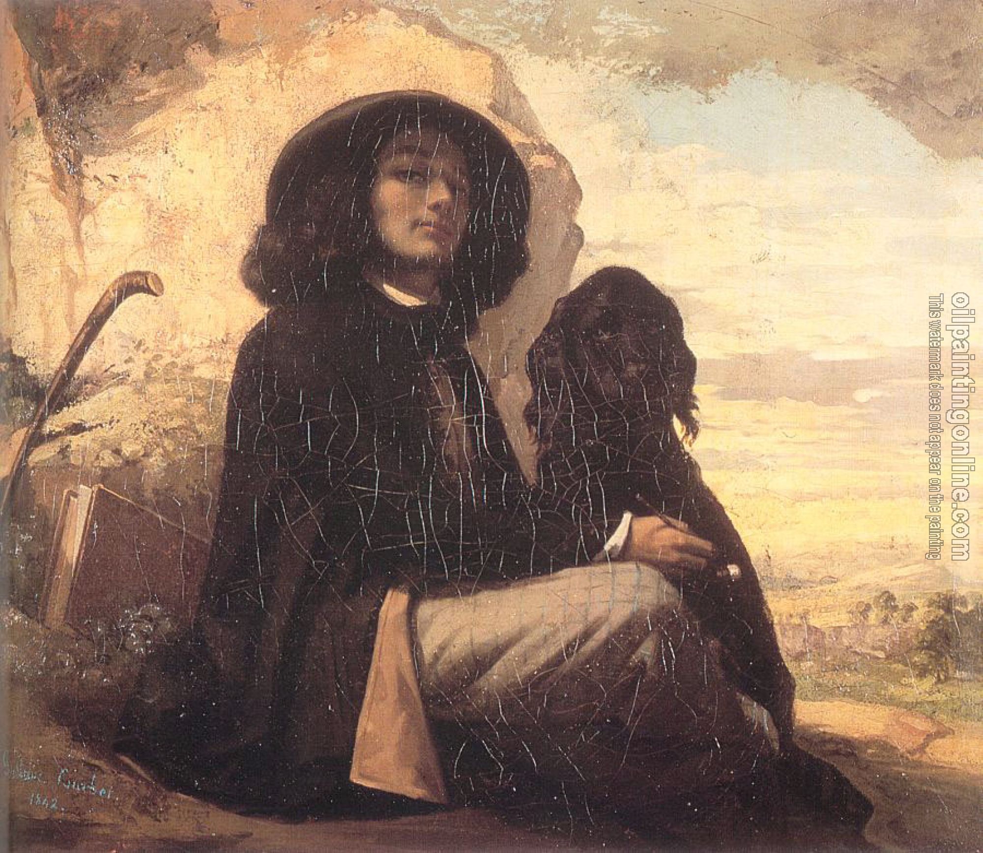 Courbet, Gustave - Self Portrait( Courbet with a Black Dog)